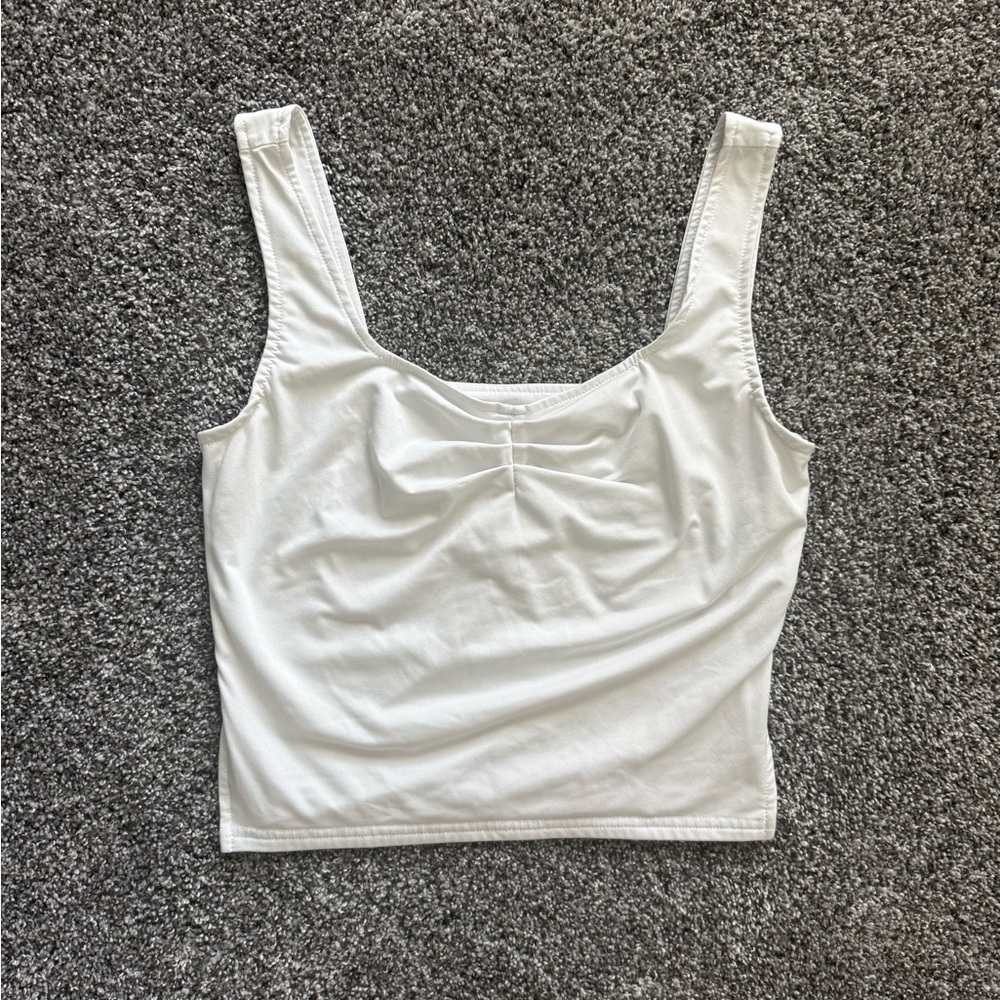 SHEIN White Scoop-Neck Gathered Tank Top
